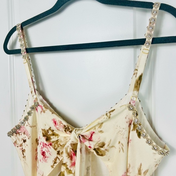 V. Chapman Luna Dress English Rose Floral Beaded Crystal Trim Midi 8 Medium - Picture 8 of 15